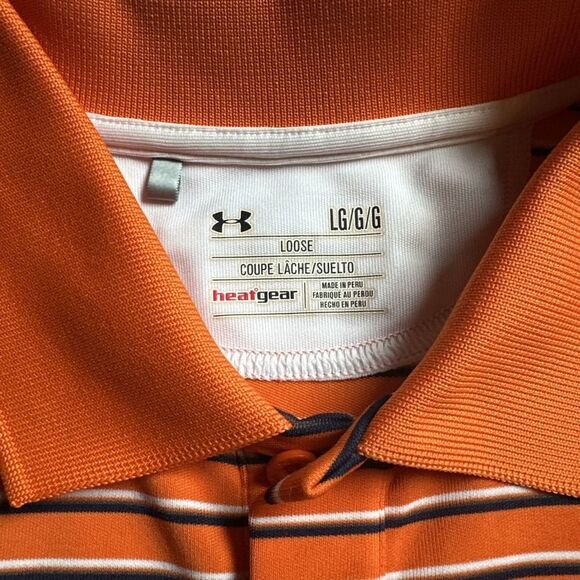 UNDER ARMOUR Polo Shirt Loose Heat Gear Large Mens  Orange Short Sleeve - Picture 3 of 3